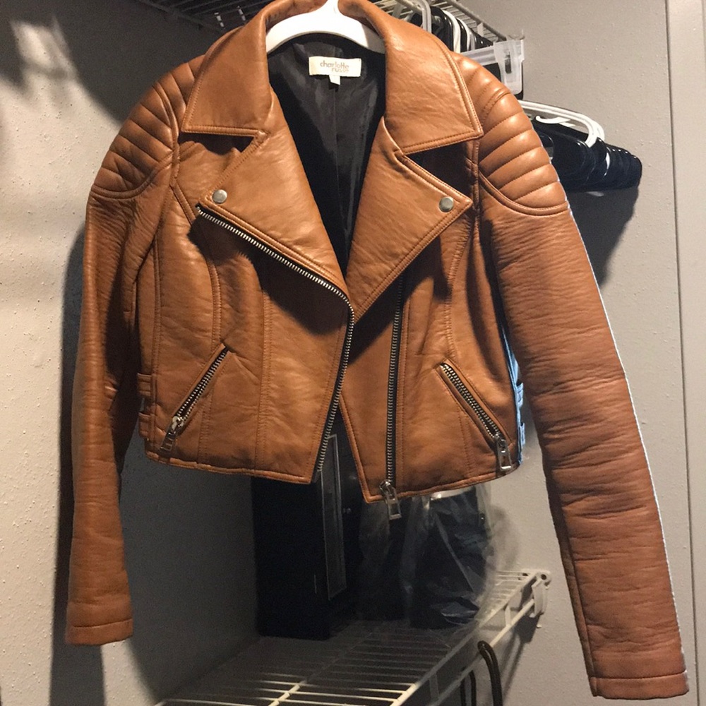 Camel cropped Moto jacket
